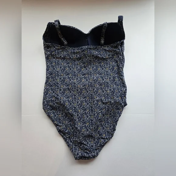 Niptuck Size 10 Navy Blue and White Swimsuit With Gold Flowers Slimming Cruise - Picture 7 of 7